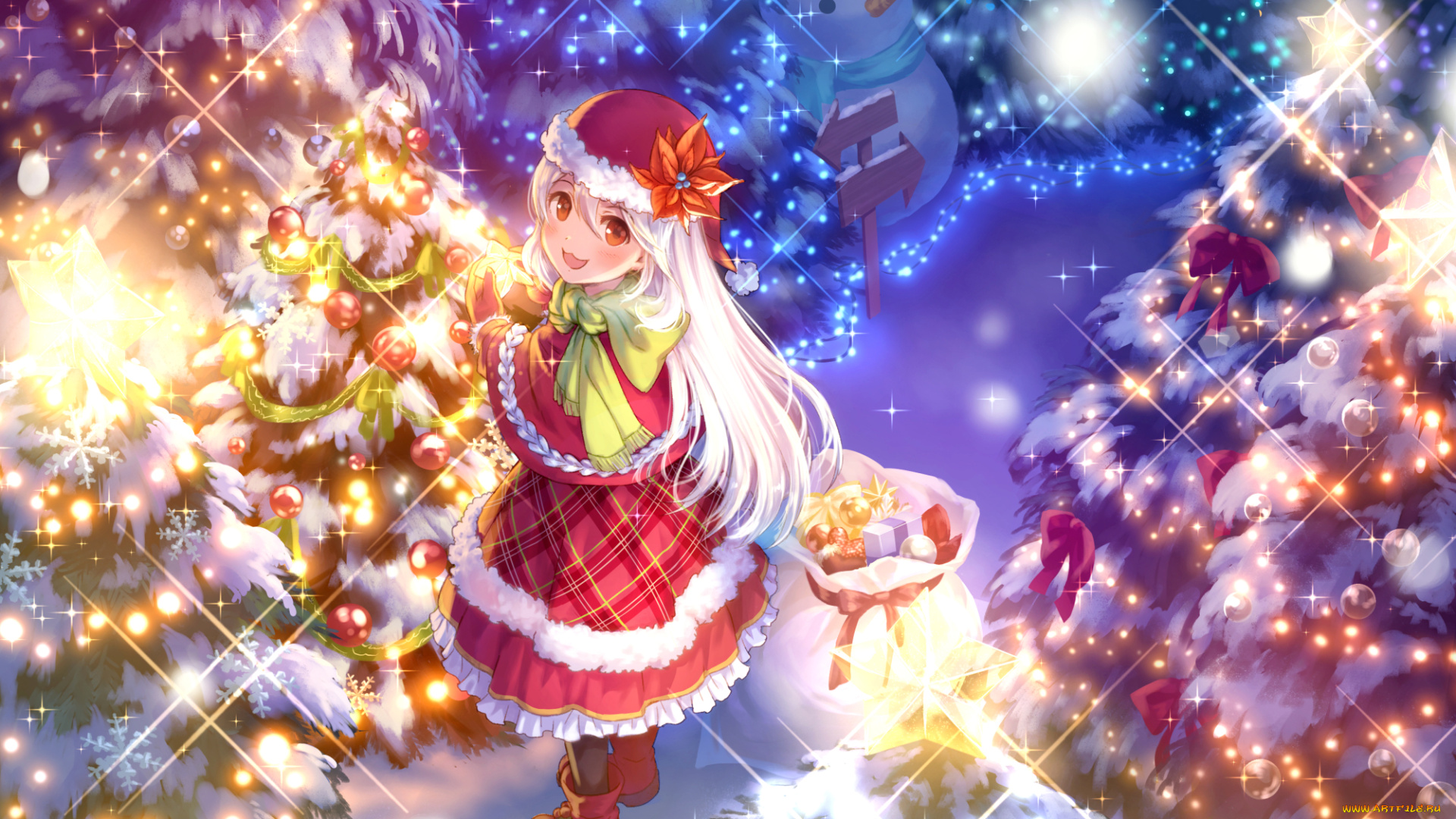 аниме, зима, , новый, год, , рождество, ёлки, maruyama-jp, девочка, новый, год