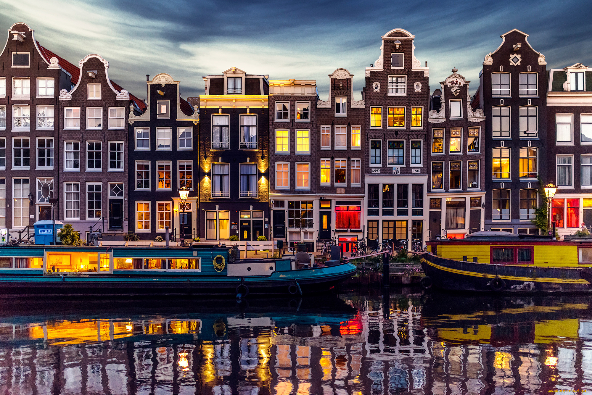 города, амстердам, , нидерланды, канал, огни, дома, вечер, амстердам, город