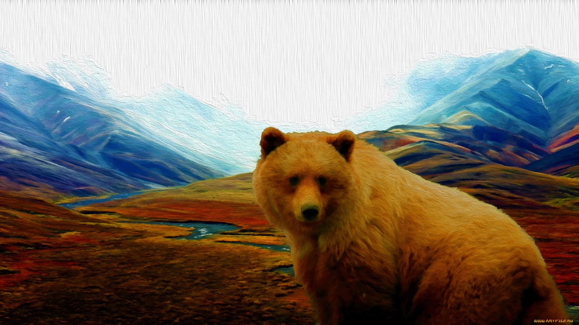 рисованное, животные, , медведи, горы, медведь