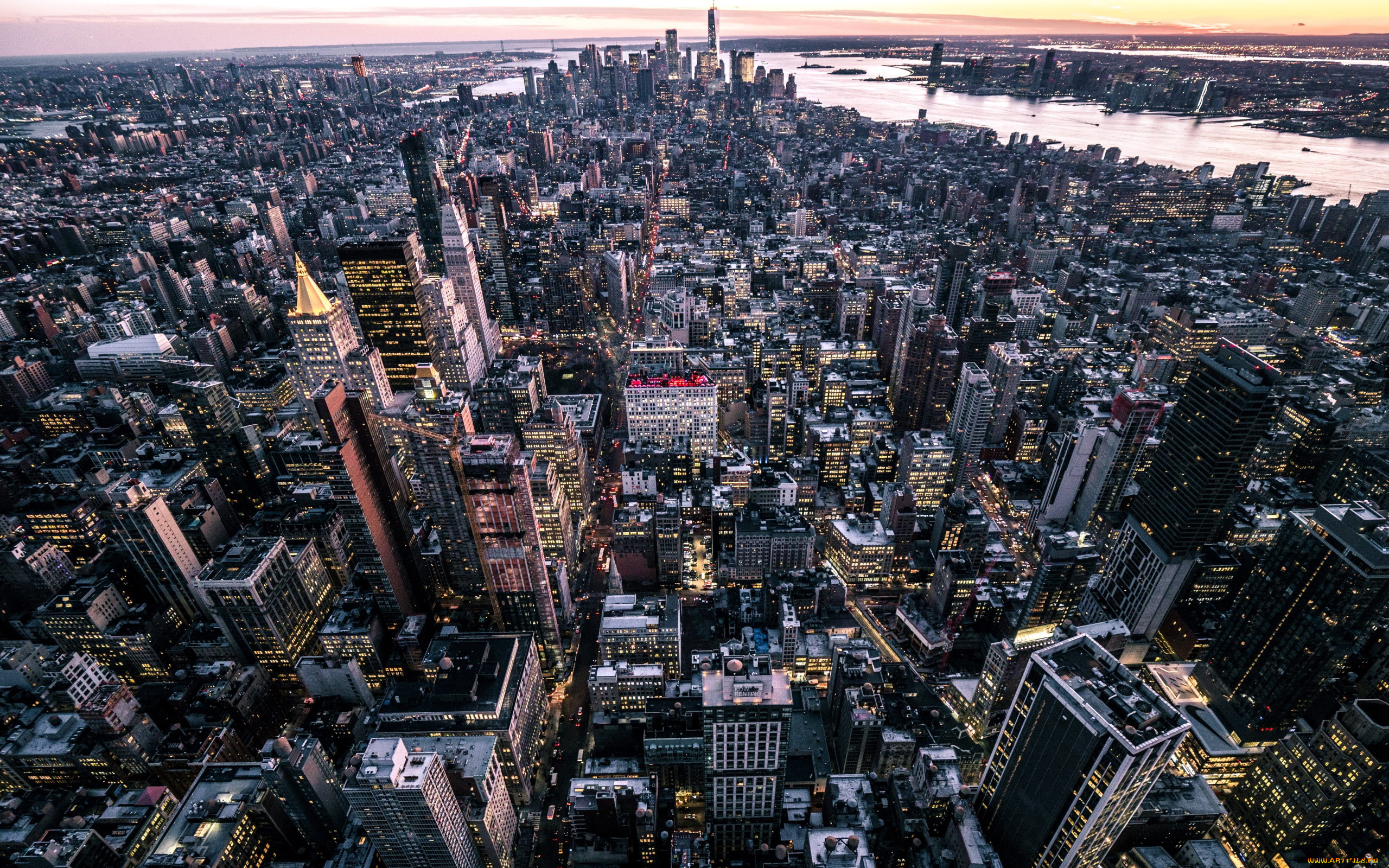 города, нью-йорк, , сша, панорама, небоскребы