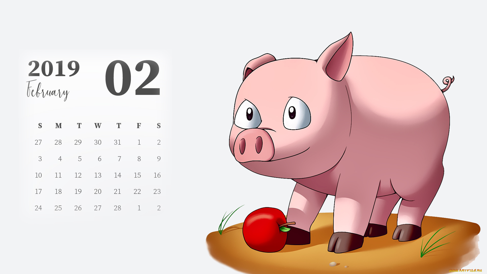 календари, рисованные, , векторная, графика, яблоко, свинья, поросенок