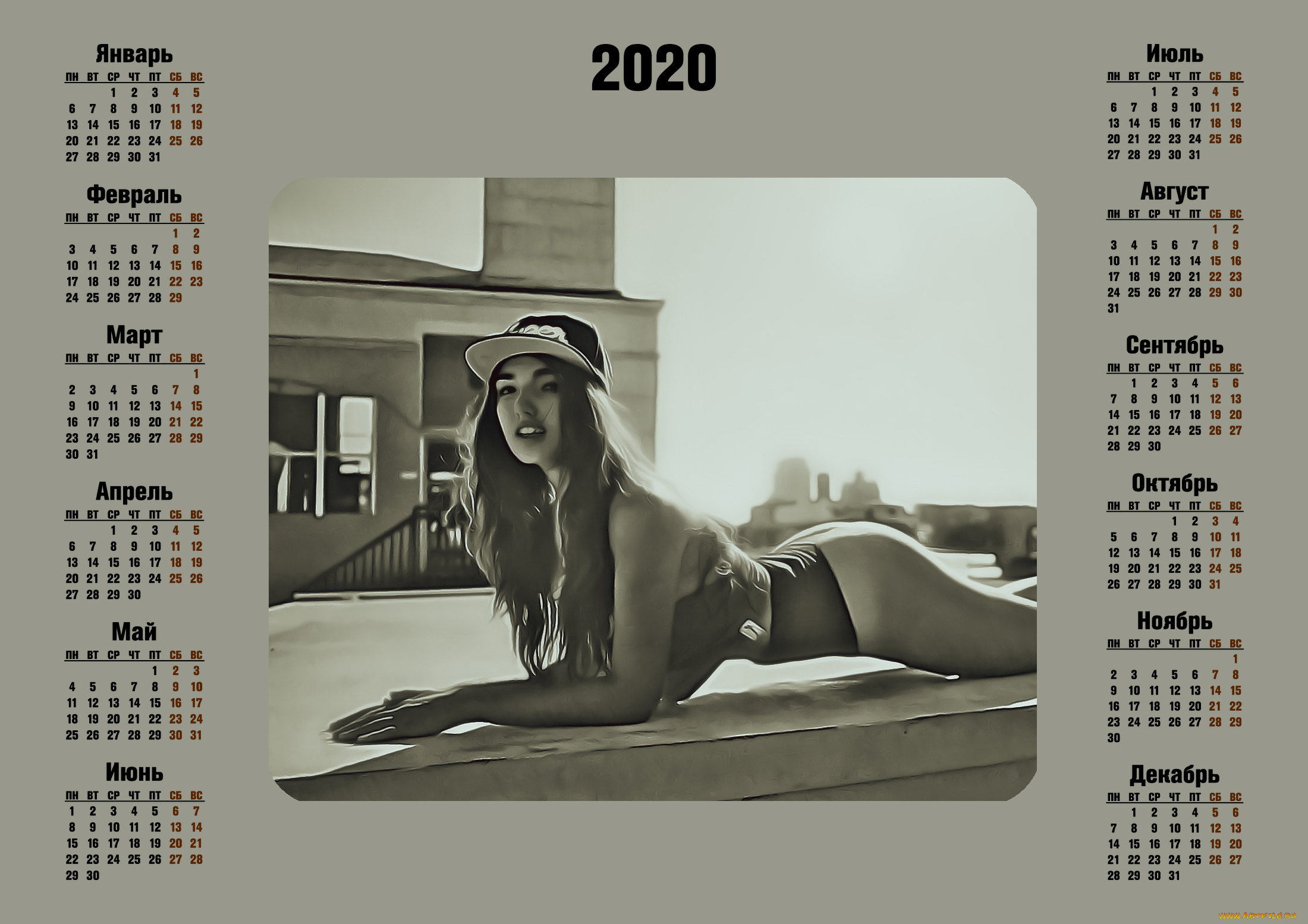 календари, компьютерный, дизайн, calendar, здание, кепка, взгляд, девушка, 2020