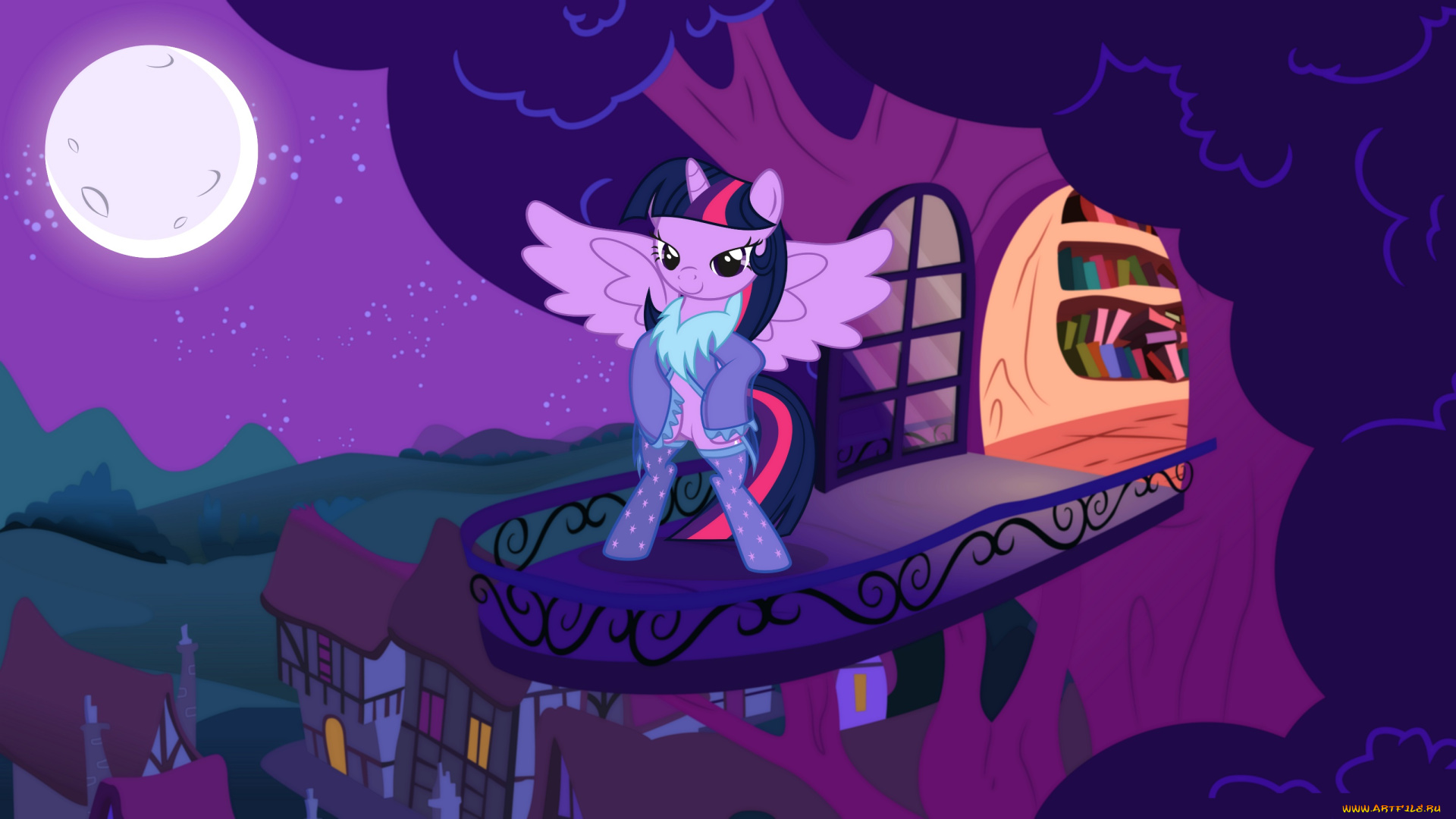 мультфильмы, my, little, pony, балкон, луна, пони