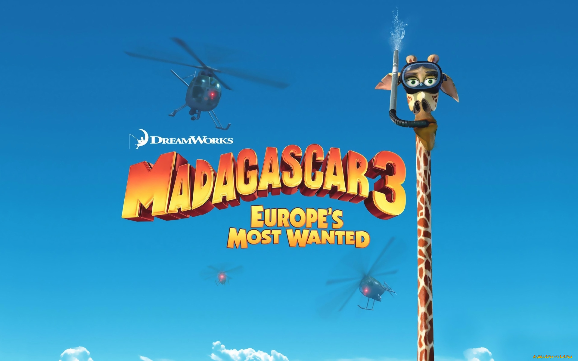 мультфильмы, madagascar, 3, , europe`s, most, wanted, мадагаскар, жираф, мелман, небо, вертолеты