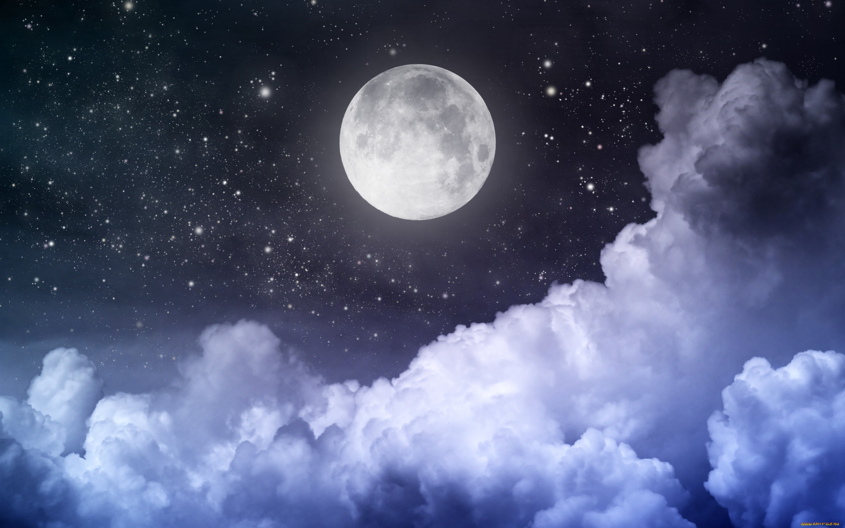космос, луна, облака, полночь, moonlight, night, sky, moon, небо, clouds, stars, full, ночь, landscape, звезды, полная