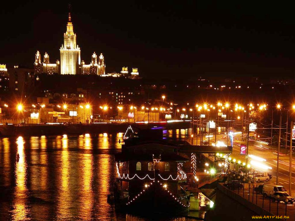 ночная, москва, река, города, россия