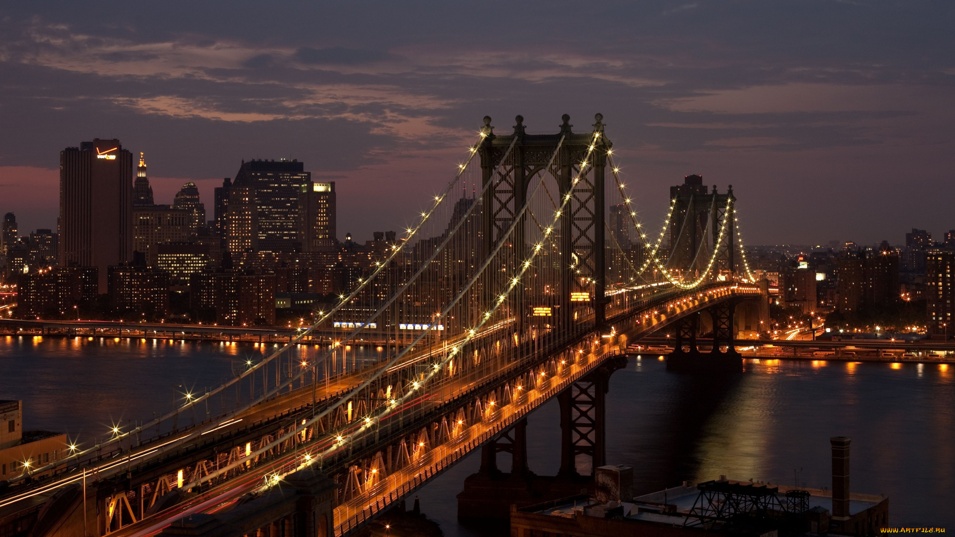 new, york, city, города, нью, йорк, сша, nyc, мост, ночной, город