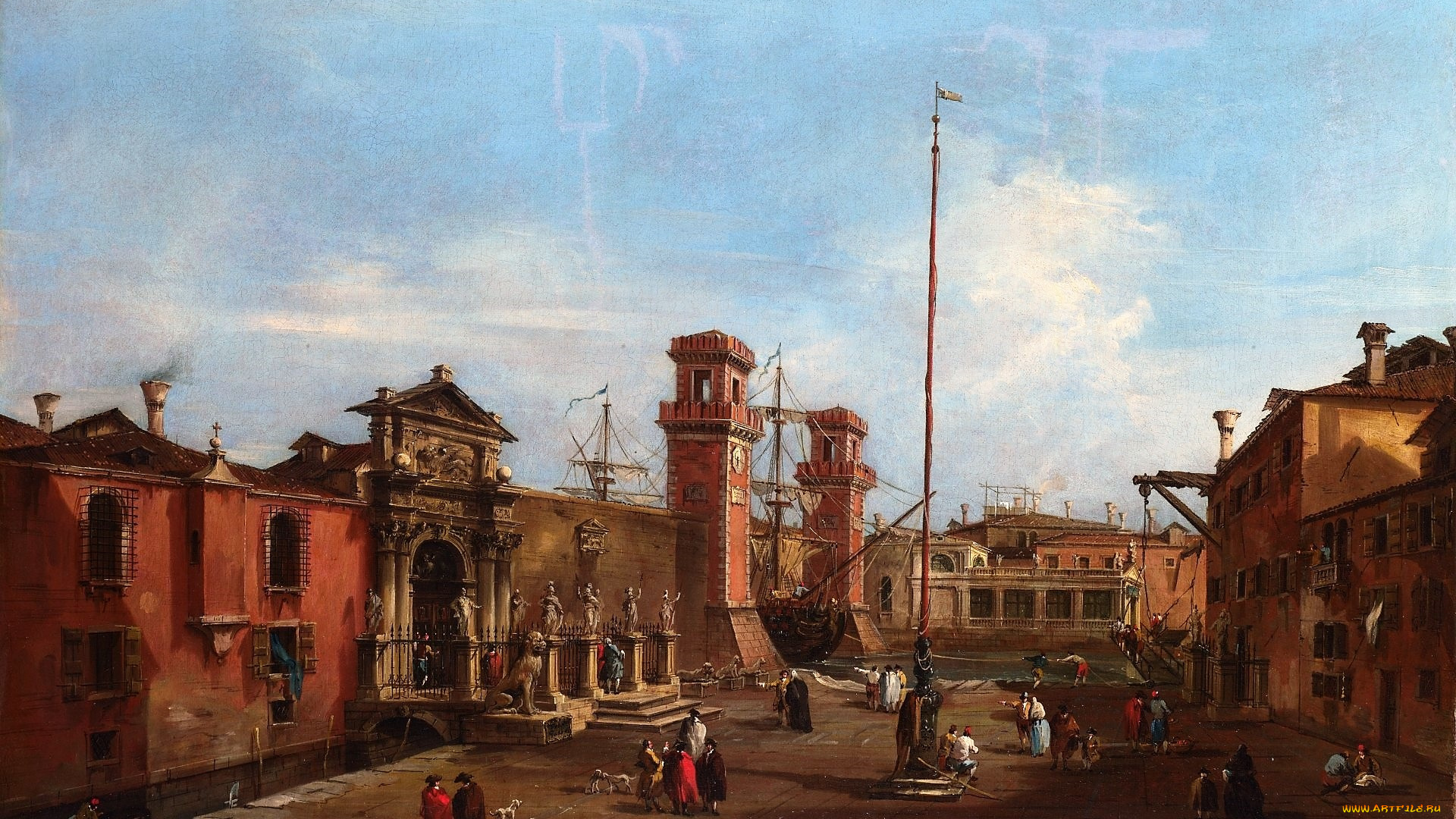 венеция, , арсенал, -, гварди, франческо, лаццаро, рисованное, живопись, люди, здания