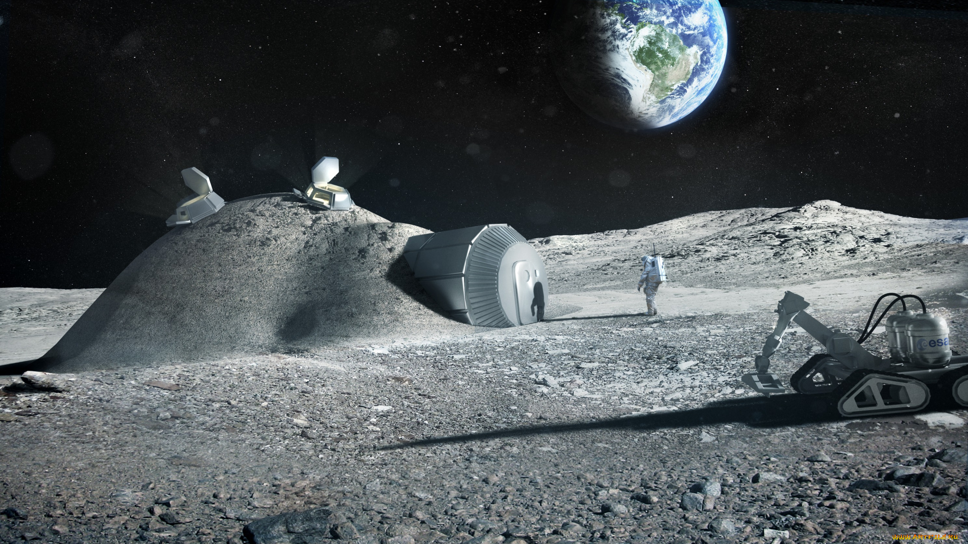космос, луна, дом, космонавты, землянка, база, романтика, земля, проект, станция, esa, ека, наука, техника