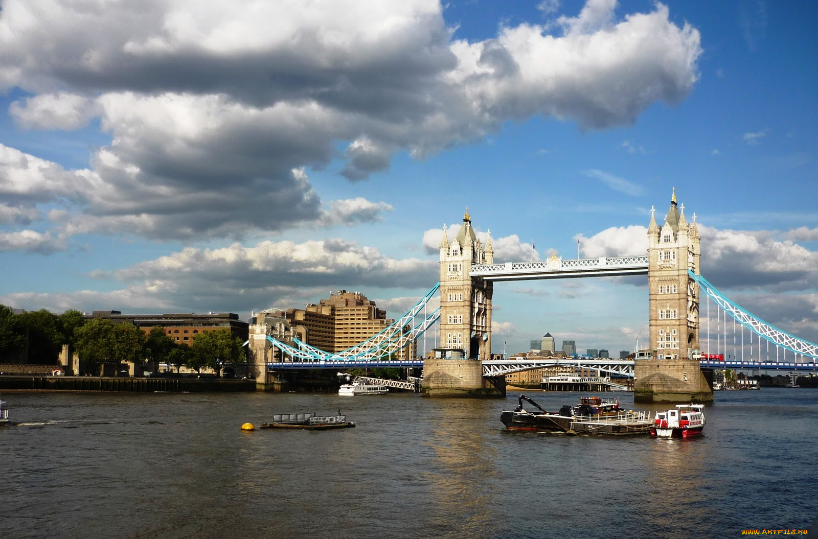 города, лондон, великобритания, мост, река, дома, облака