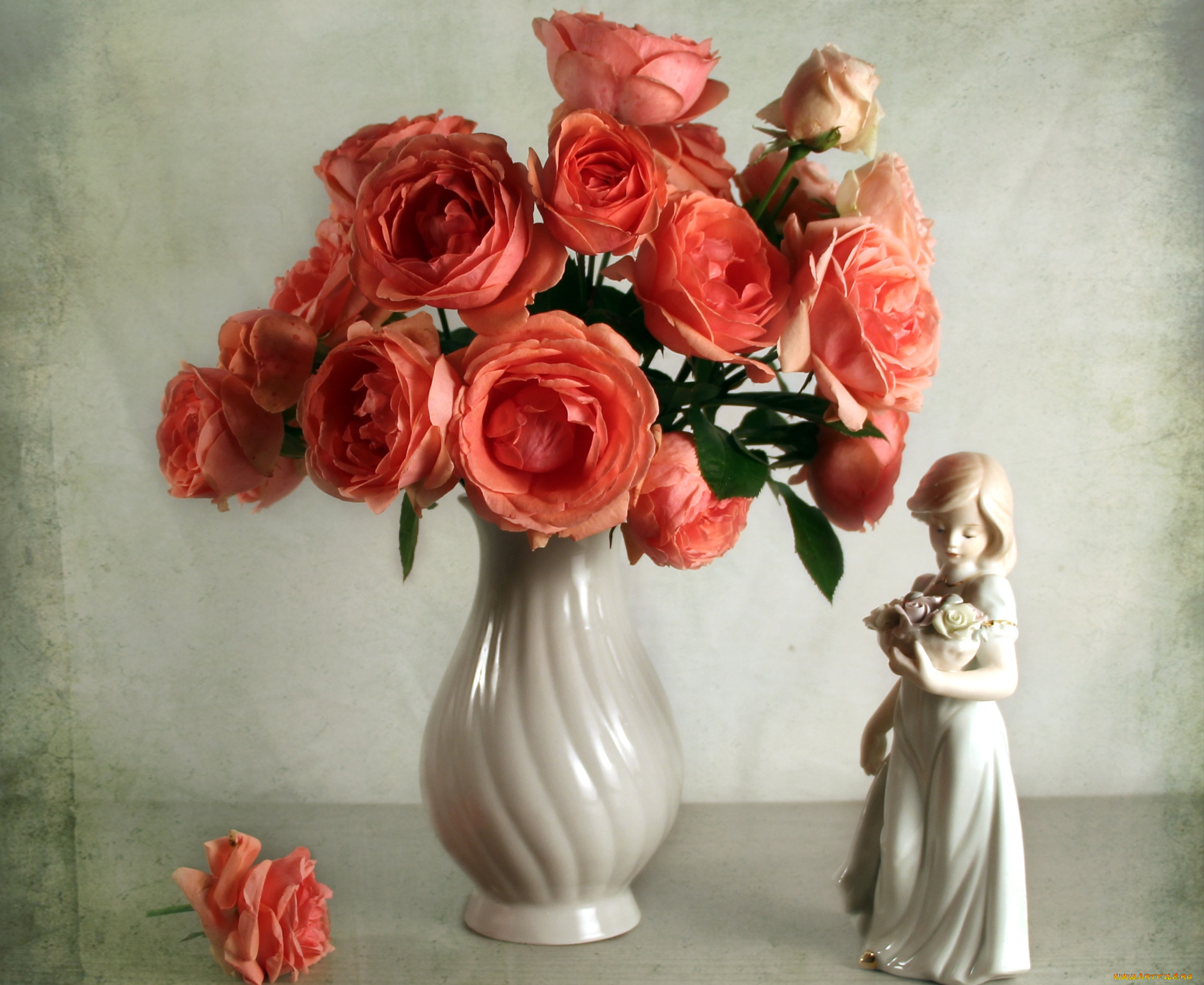 цветы, розы, букет, статуэтка