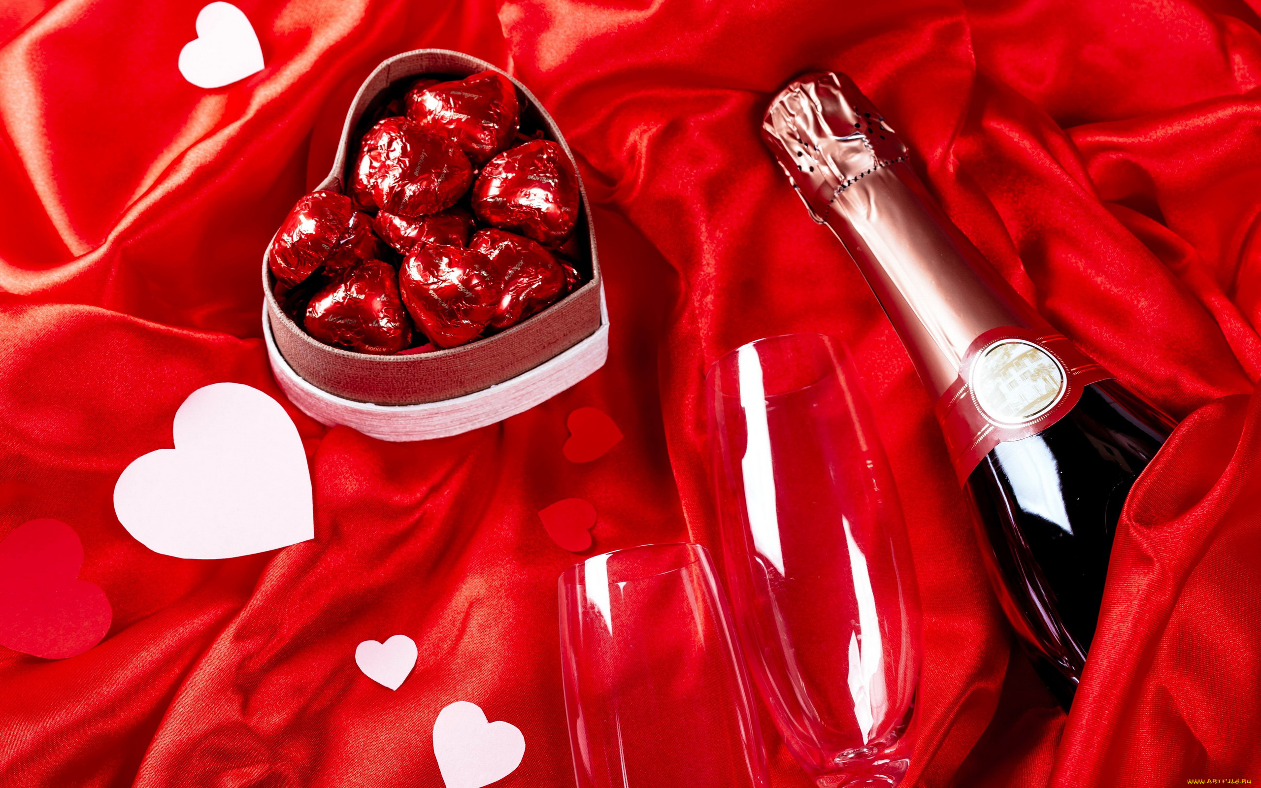праздничные, день, святого, валентина, , сердечки, , любовь, шампанское, конфеты, сердце