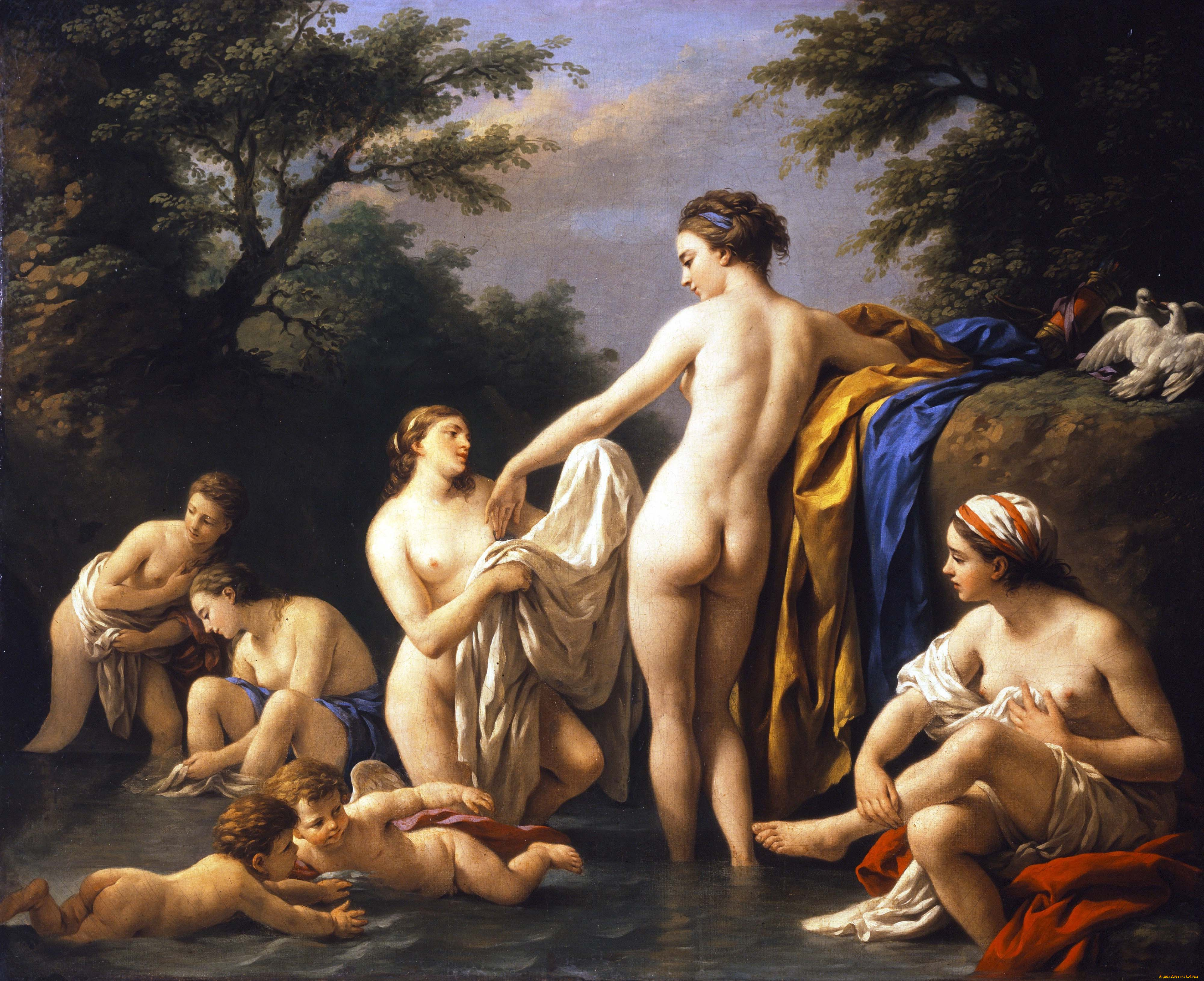 venus, and, nymphs, bathing, рисованные, louis, jean, francois, lagrenee, нимфа, венера