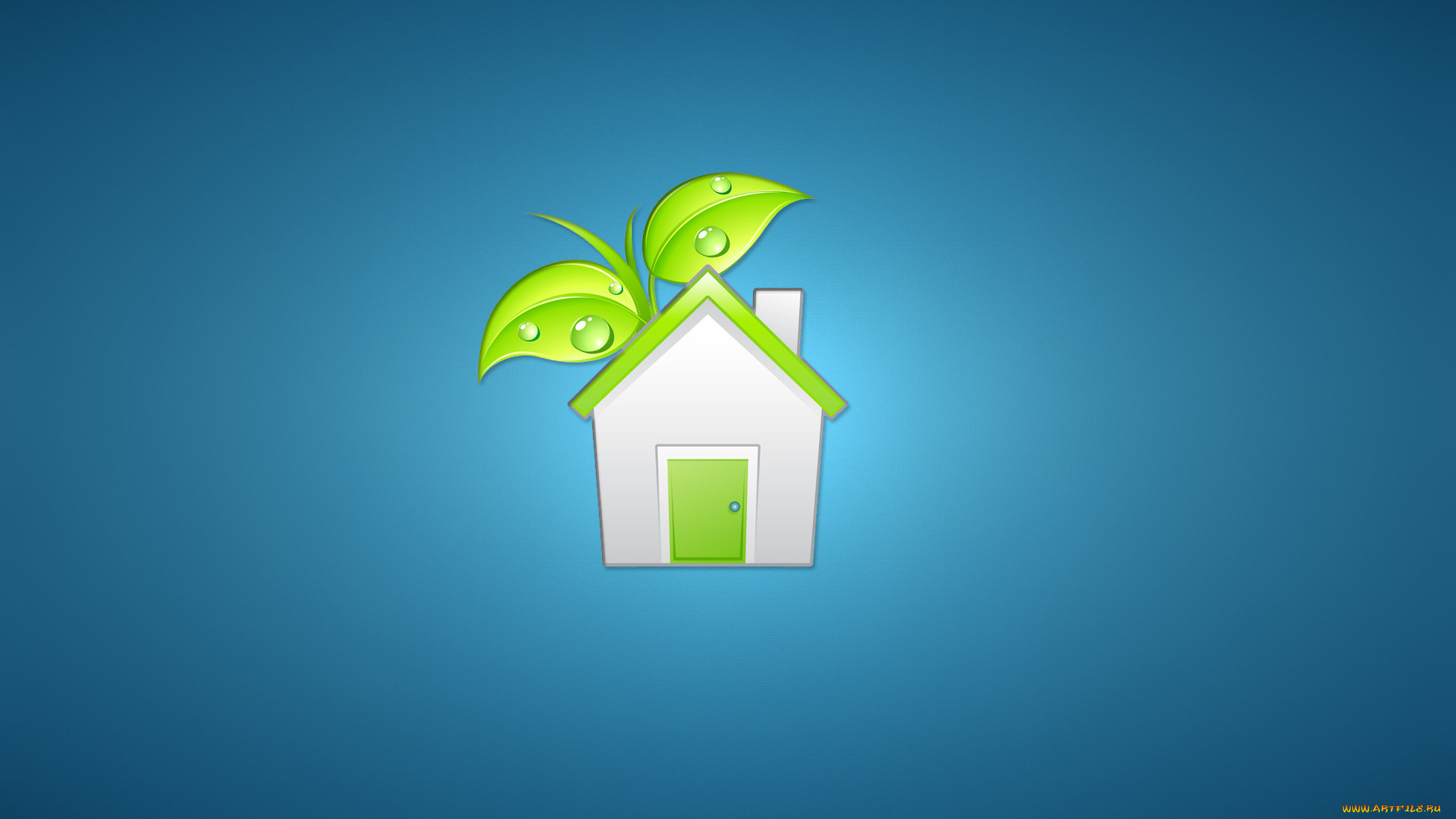 рисованные, минимализм, house, домик, синий, фон, зеленый, белый, дверь, растение, листья, дом