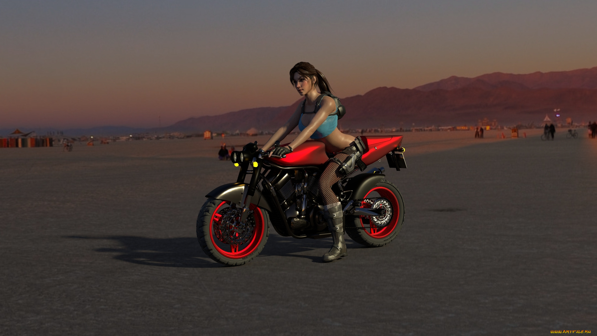 мотоциклы, 3d, мотоцикл, фон, девушка, взгляд