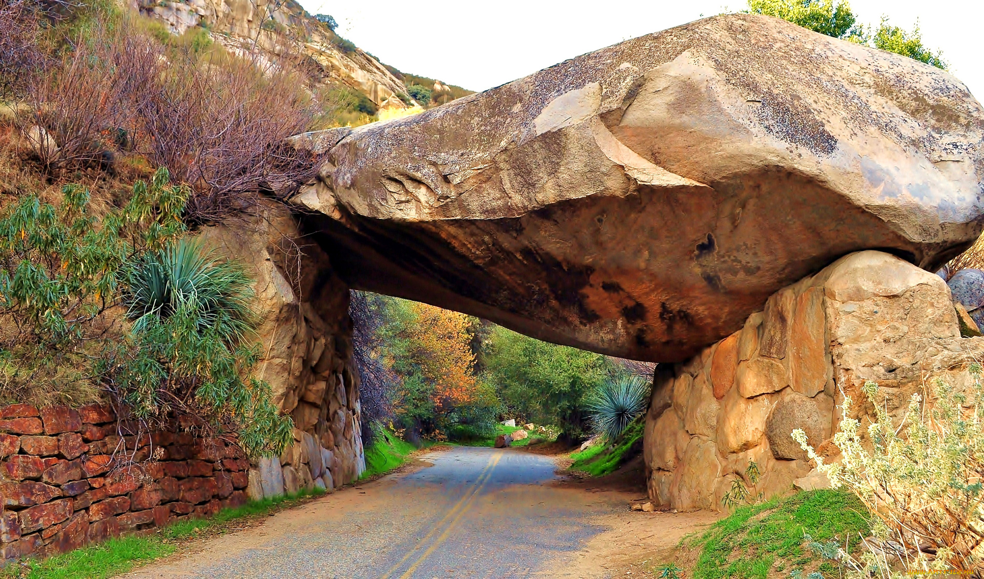 природа, дороги, дорога, скалы, камни, тоннель, сша, sequoia, national, park