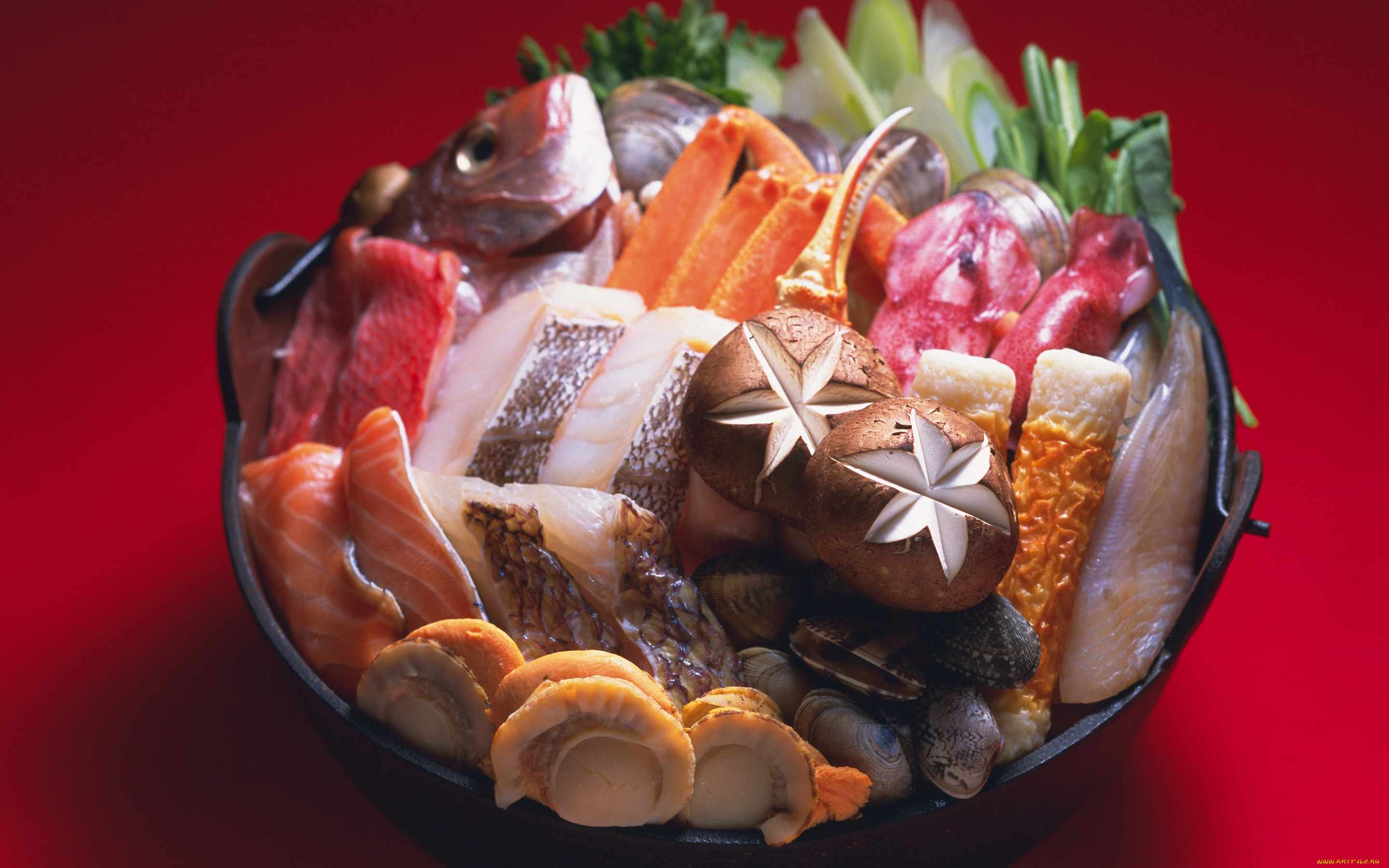 еда, разное, shellfish, шампиньоны, грибы, mollusc, fish, раковины, рыба, морепродукты, seafood, японская, кухня, моллюски, Япония, japan, food, mushroom, зелень