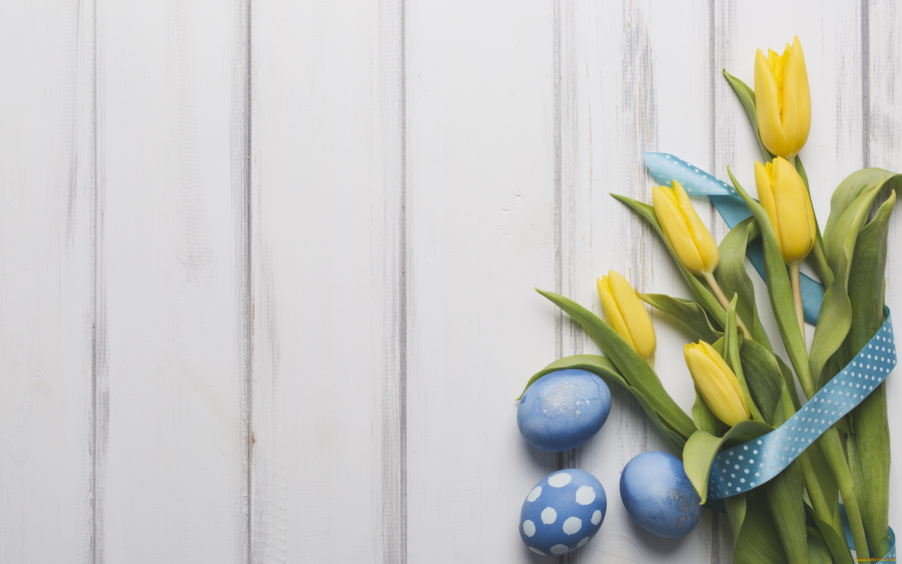 праздничные, пасха, eggs, праздник, tulips, букет, лента, blue, тюльпаны, весна, декор, wood, easter