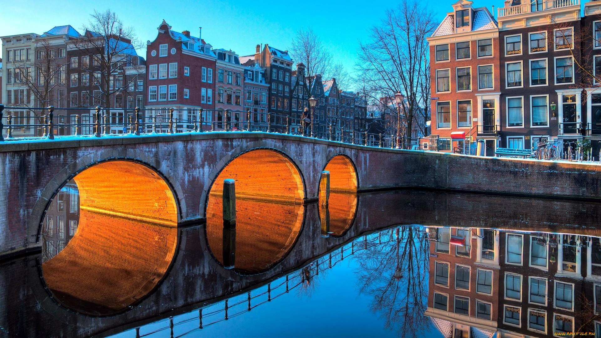 города, амстердам, , нидерланды, канал, мост