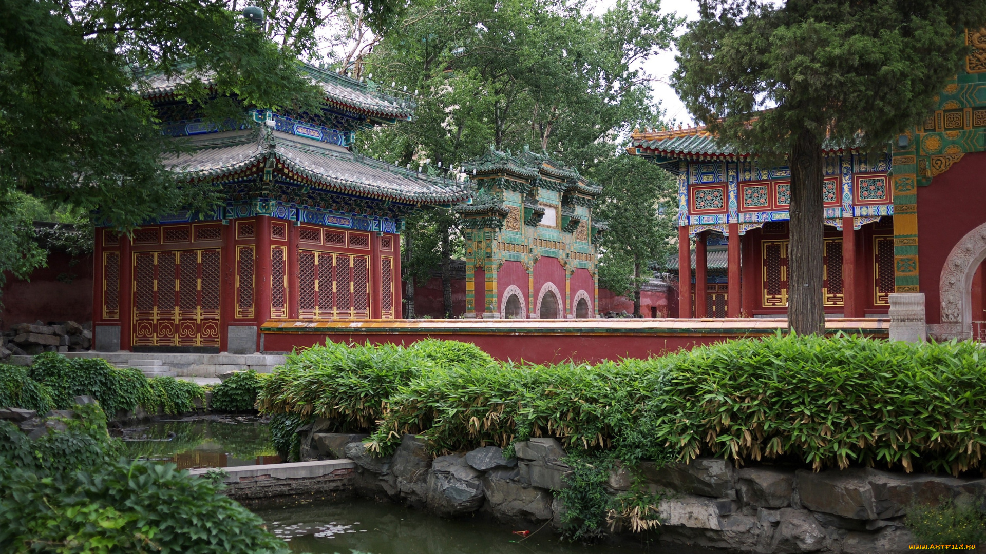 парк, бэйхай, пекин, природа, пагоды, деревья, пруд