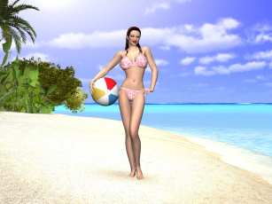 Картинка 3д+графика люди+ people девушка взгляд мяч пляж