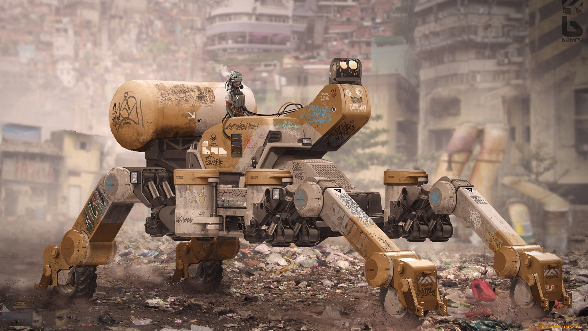 фэнтези, роботы, , киборги, , механизмы, мусор, робот, фантастика, руины, трущобы