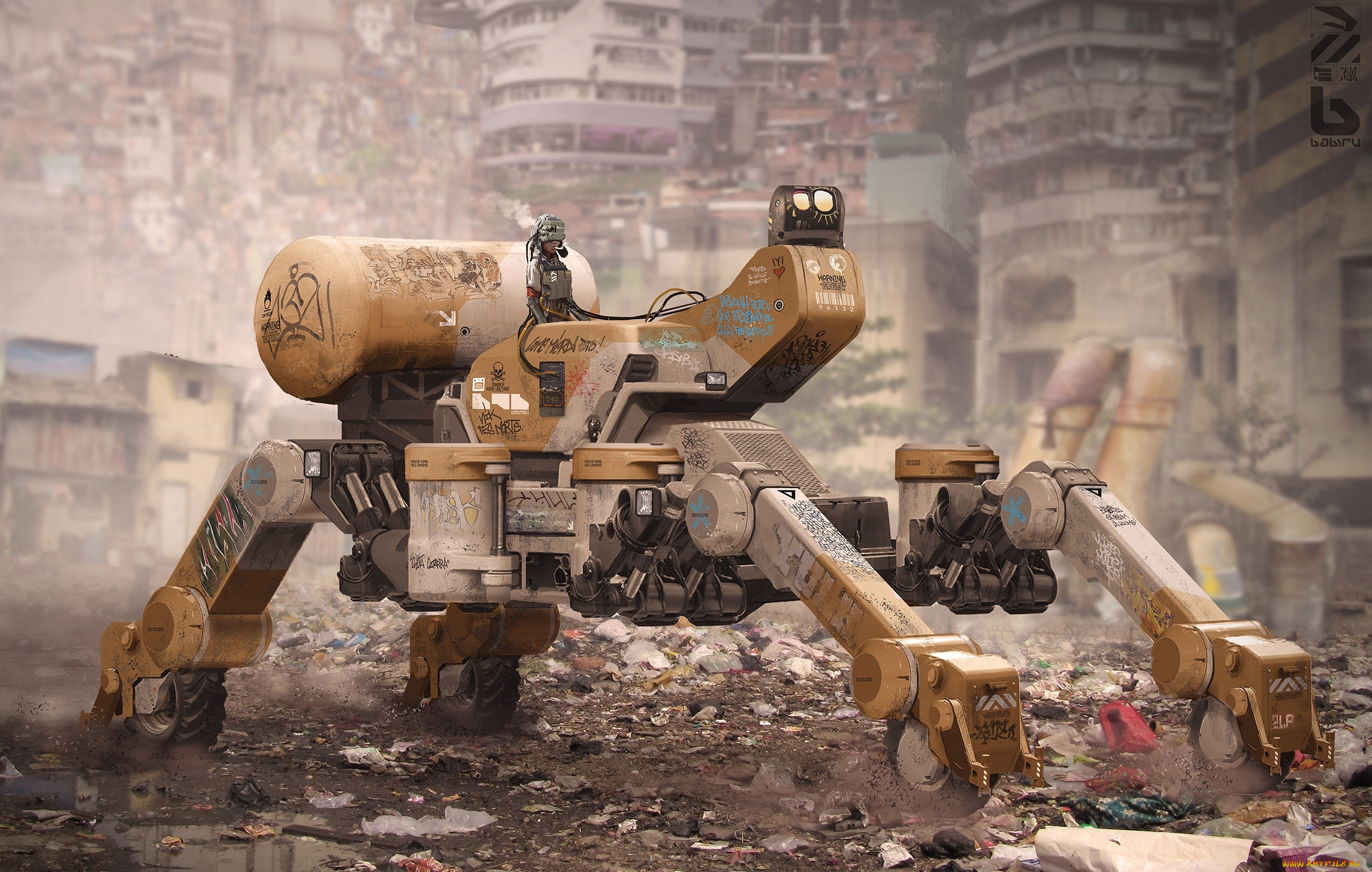 фэнтези, роботы, , киборги, , механизмы, мусор, робот, фантастика, руины, трущобы
