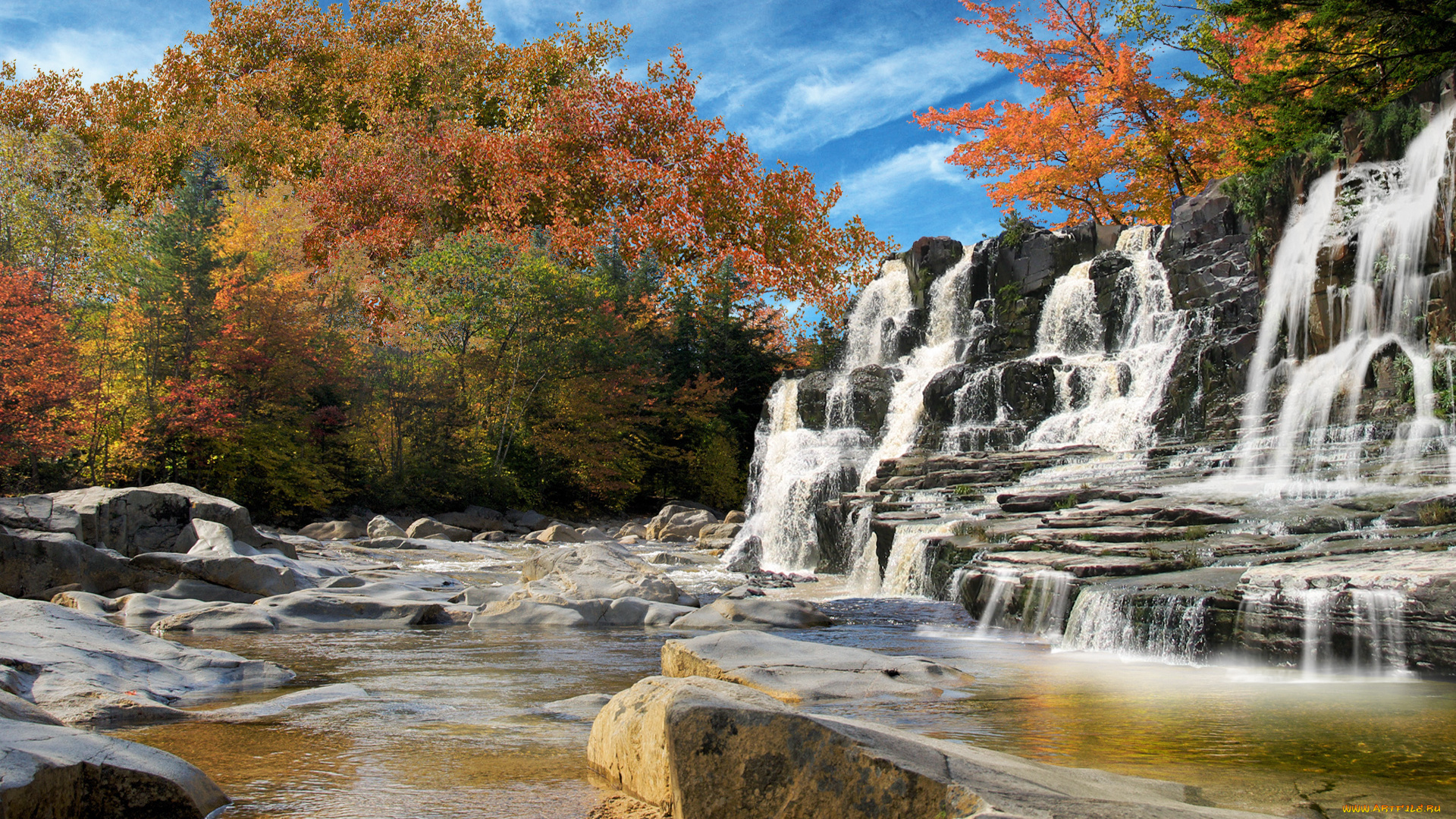 fall, falls, природа, водопады, осень, деревья, берг, водопад, река