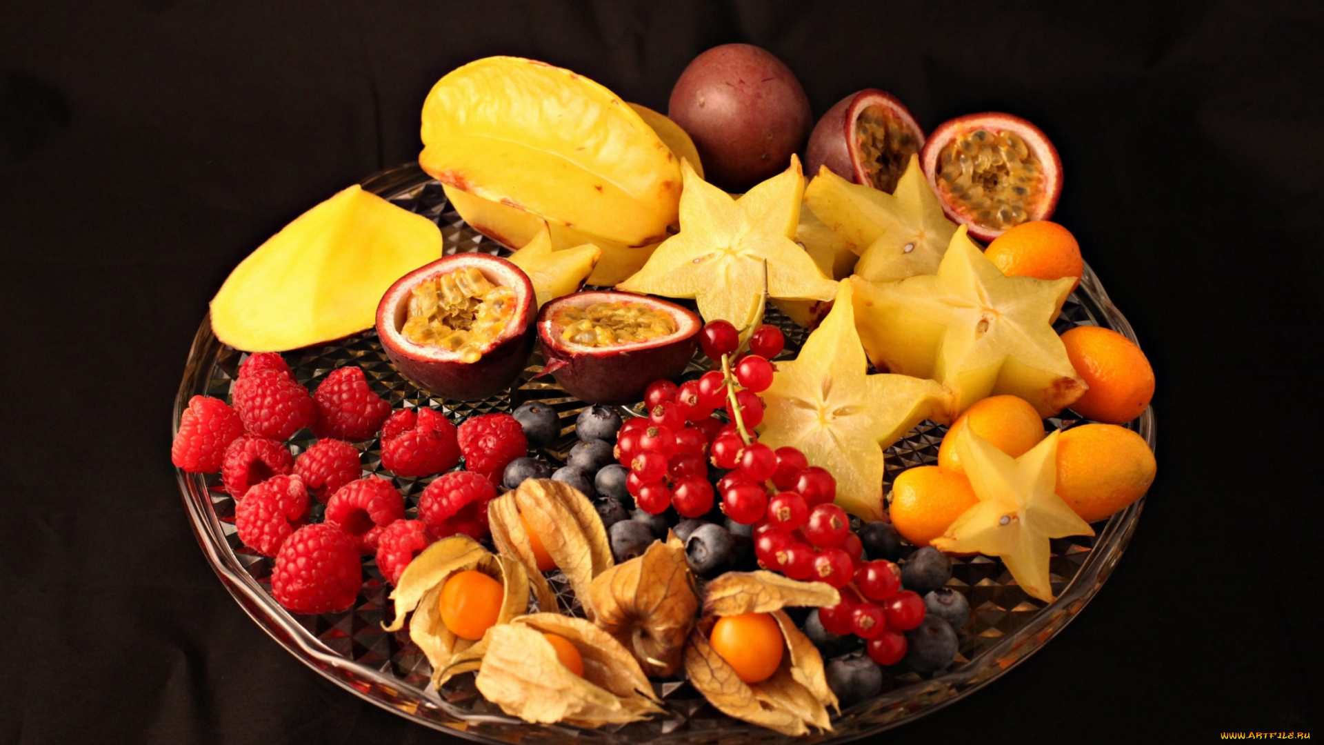 еда, фрукты, , ягоды, физалис, маракуйя, карамболь, малина, смородина
