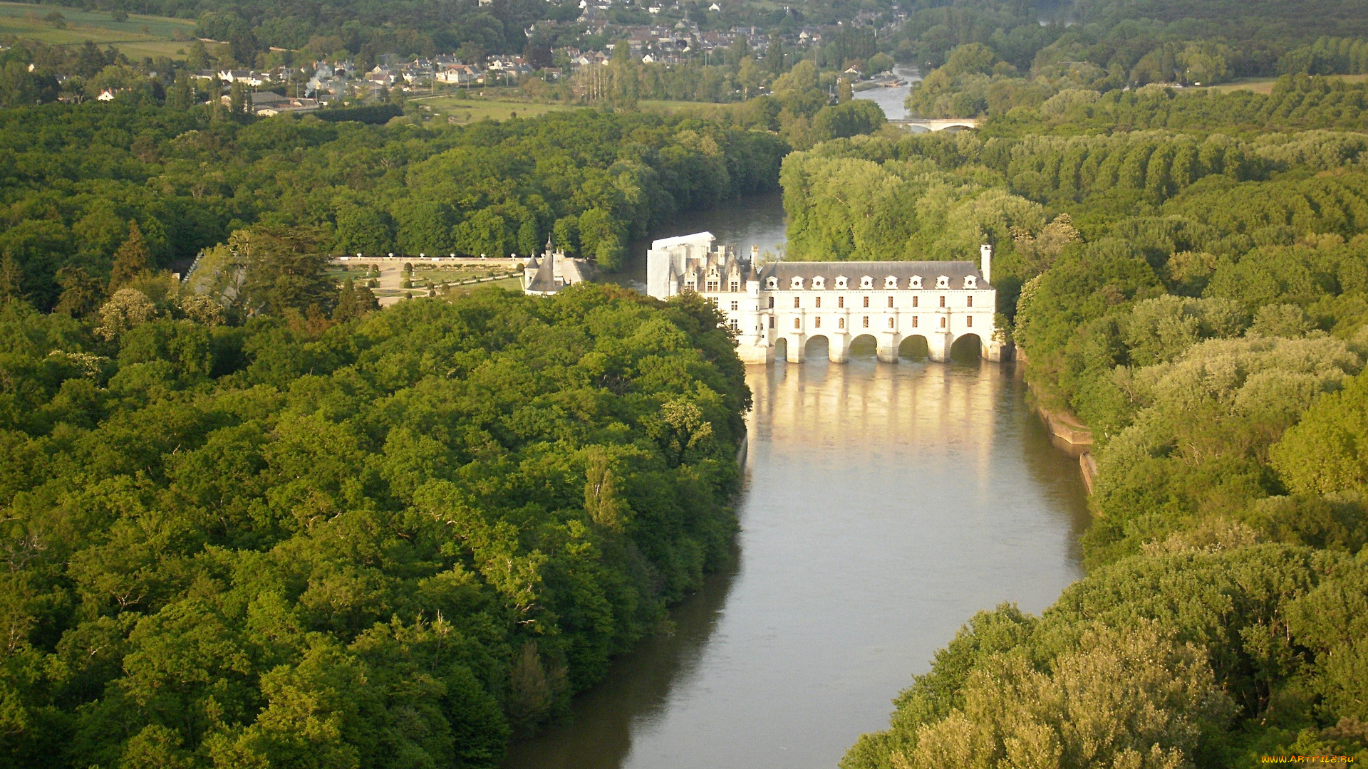 chateau, de, chenonceau, france, города, замки, луары, франция, лес, панорама, пейзаж, река, шер, cher, river, замок, шенонсо