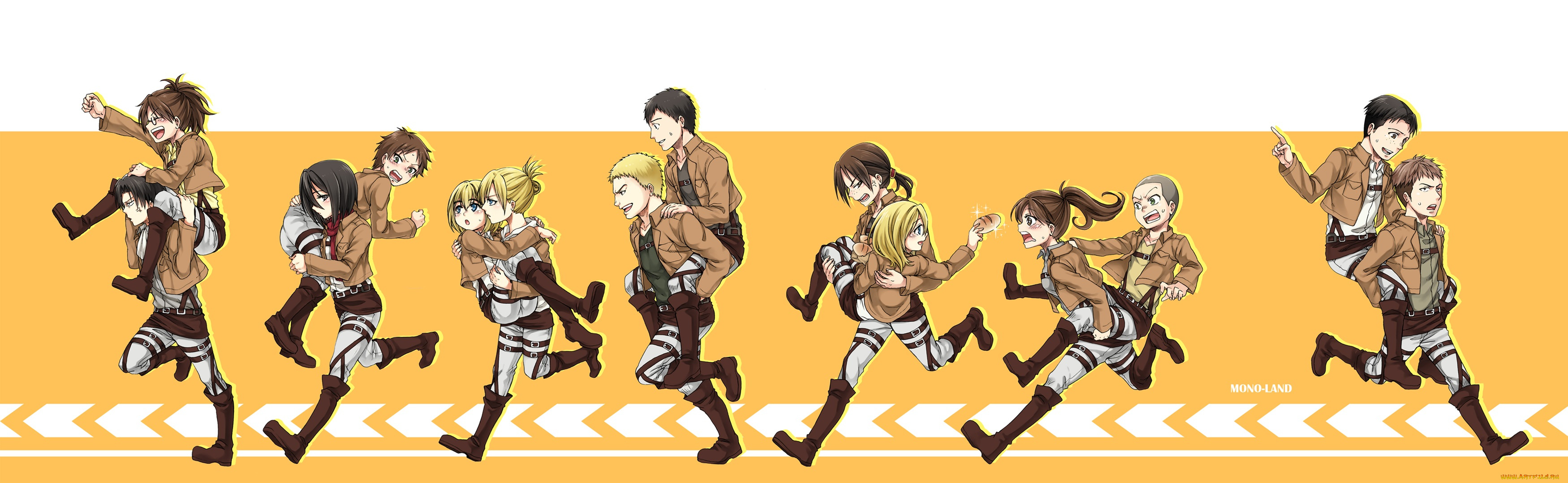 аниме, shingeki, no, kyojin, атака, титанов, арт, персонажи, жёлтый, фон