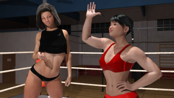 Картинка 3д+графика спорт+ sport бокс девушки ринг фон взгляд