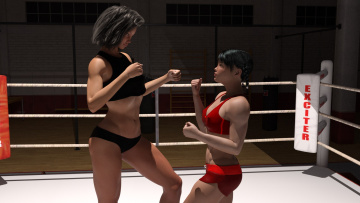 Картинка 3д+графика спорт+ sport ринг бокс девушки фон взгляд