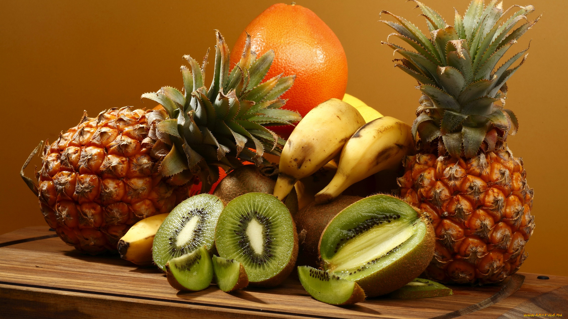 еда, фрукты, , ягоды, ананас, банан, киви, грейпфрут