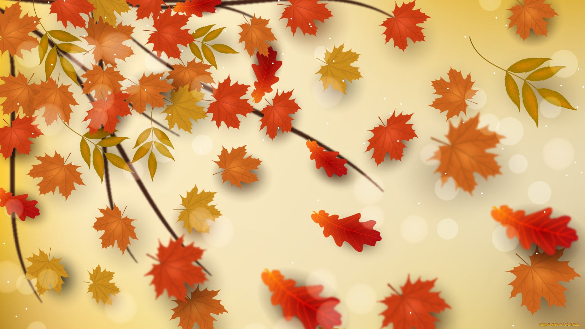 векторная, графика, природа, , nature, осень, фон, листья, ветка
