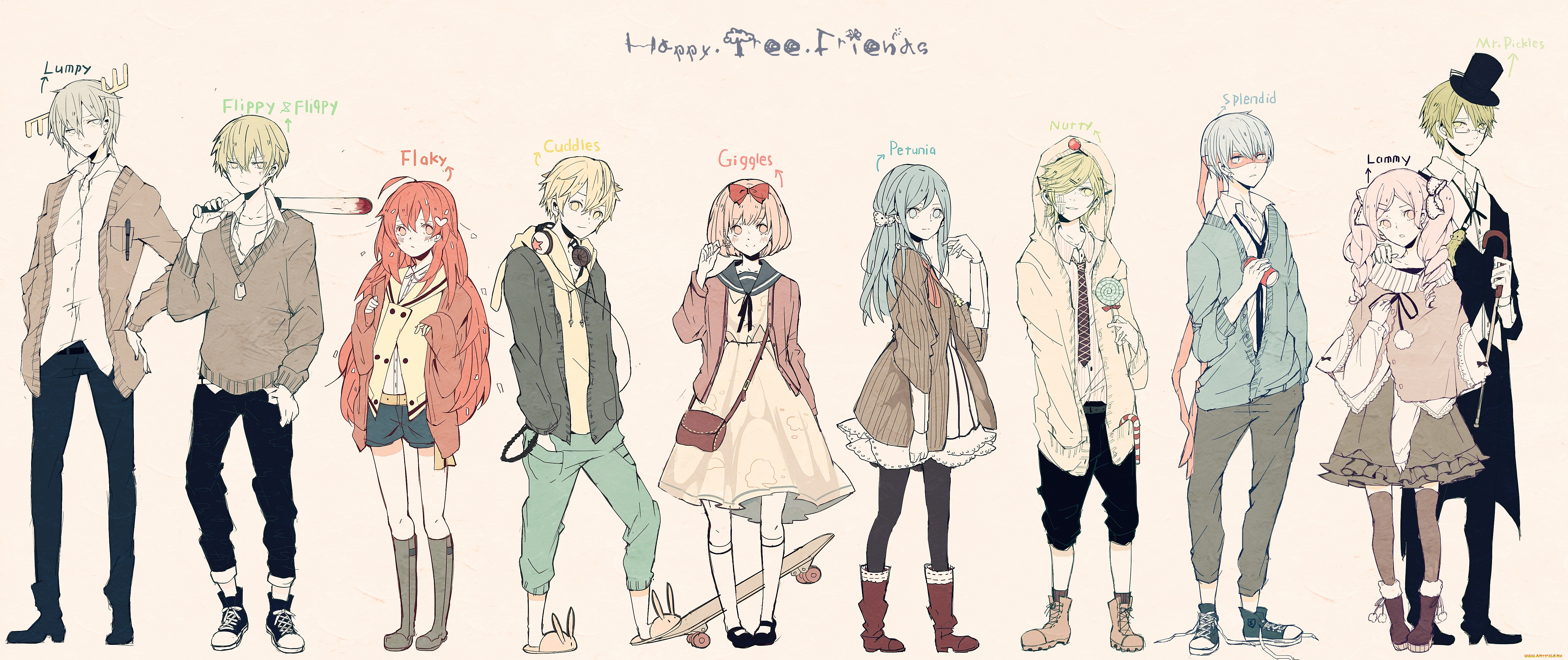 аниме, happy, tree, friends, персонажи
