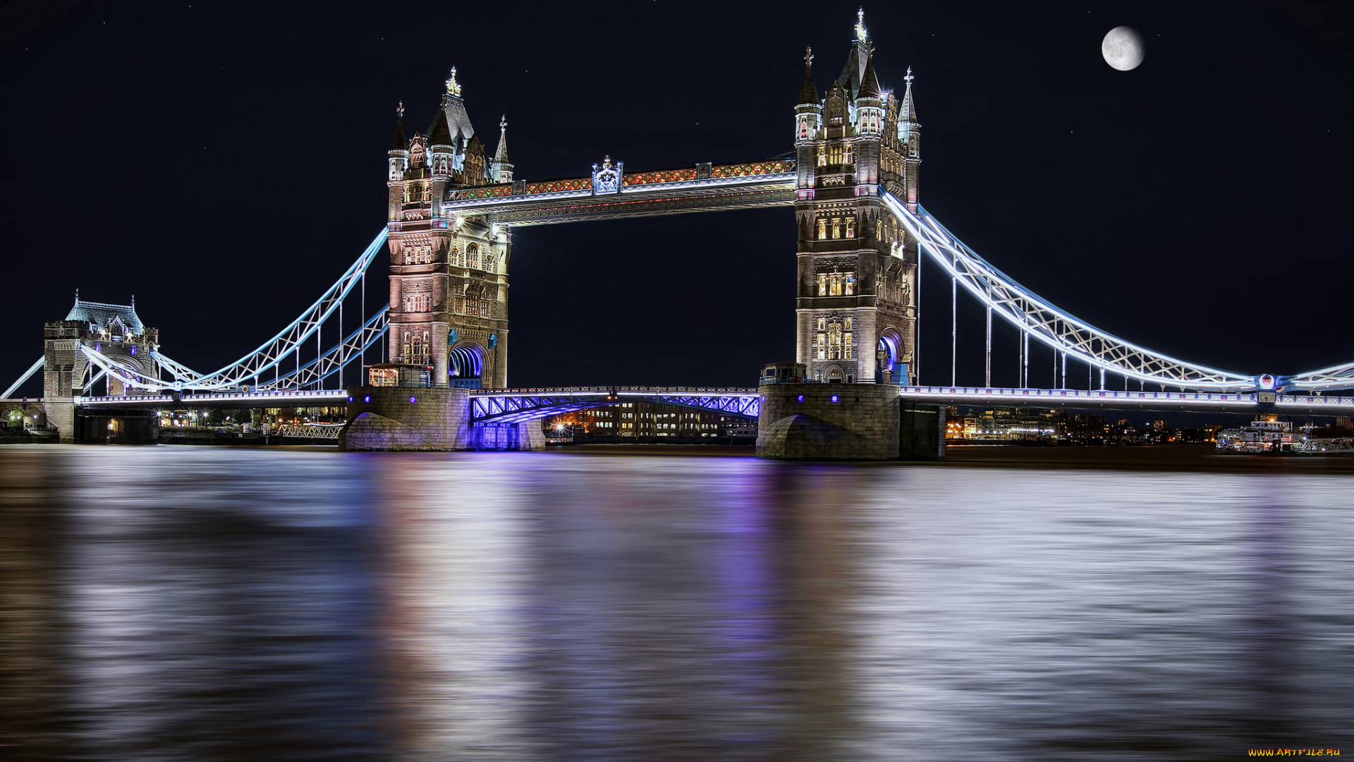 tower, bridge, города, лондон, , великобритания, огни, мост, ночь, река