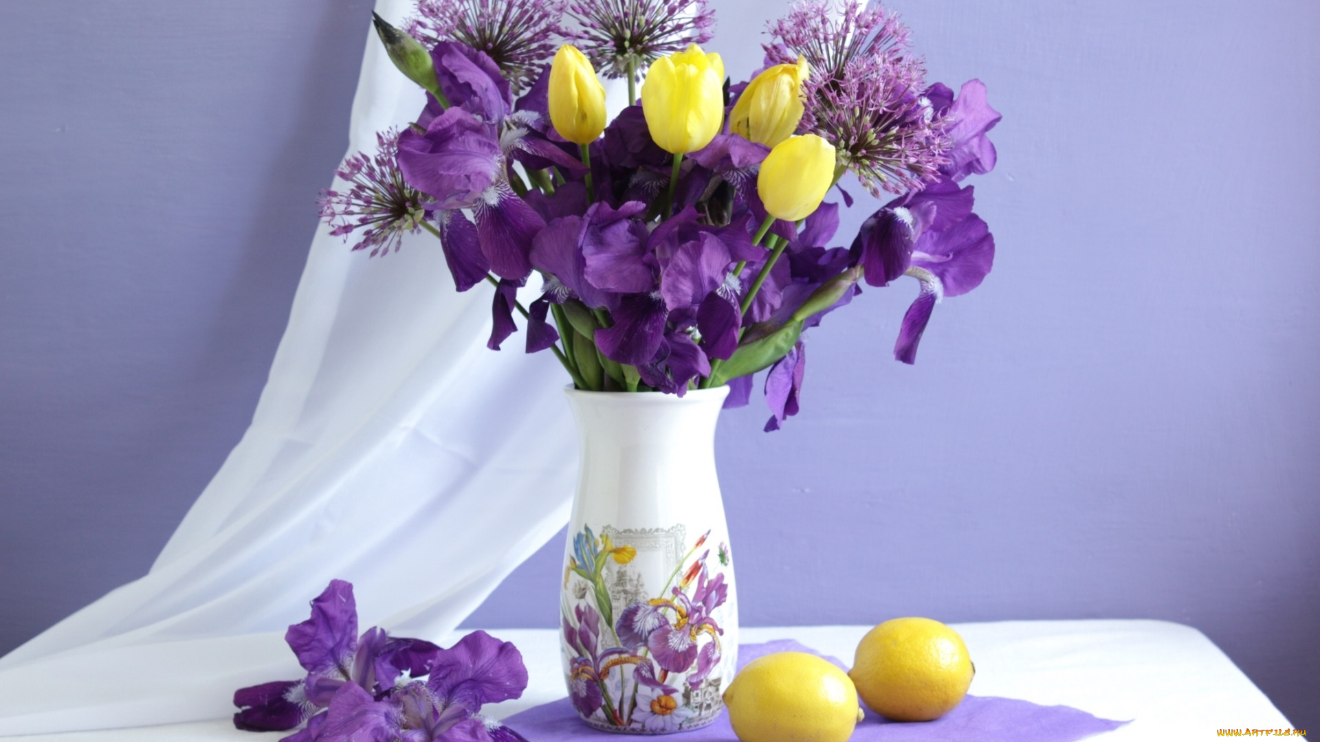 цветы, букеты, , композиции, ирис, лимон, тюльпан