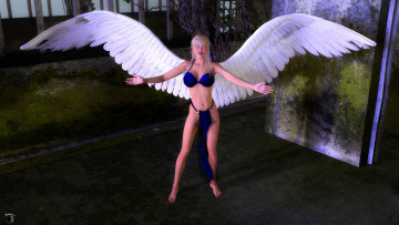 Картинка 3д+графика ангел+ angel блондинка крылья девушка взгляд ангел фон