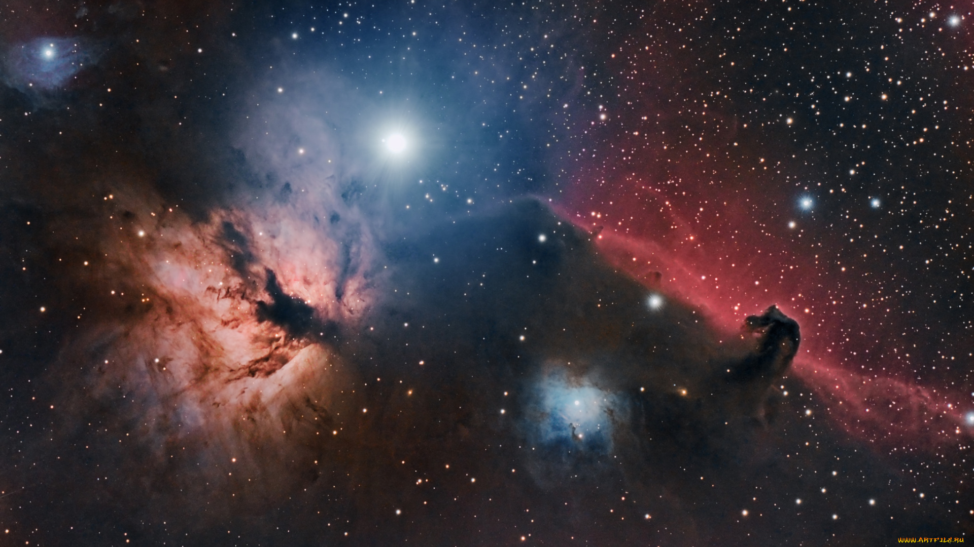 flame, &, horsehead, nebula, космос, галактики, туманности, туманность, пространство