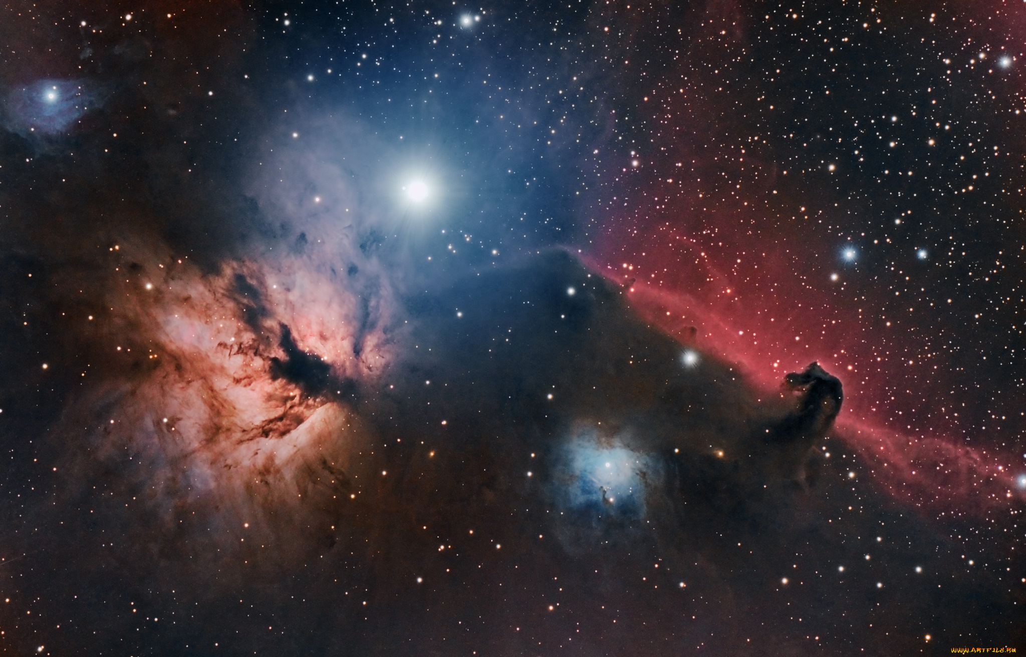 flame, &, horsehead, nebula, космос, галактики, туманности, туманность, пространство