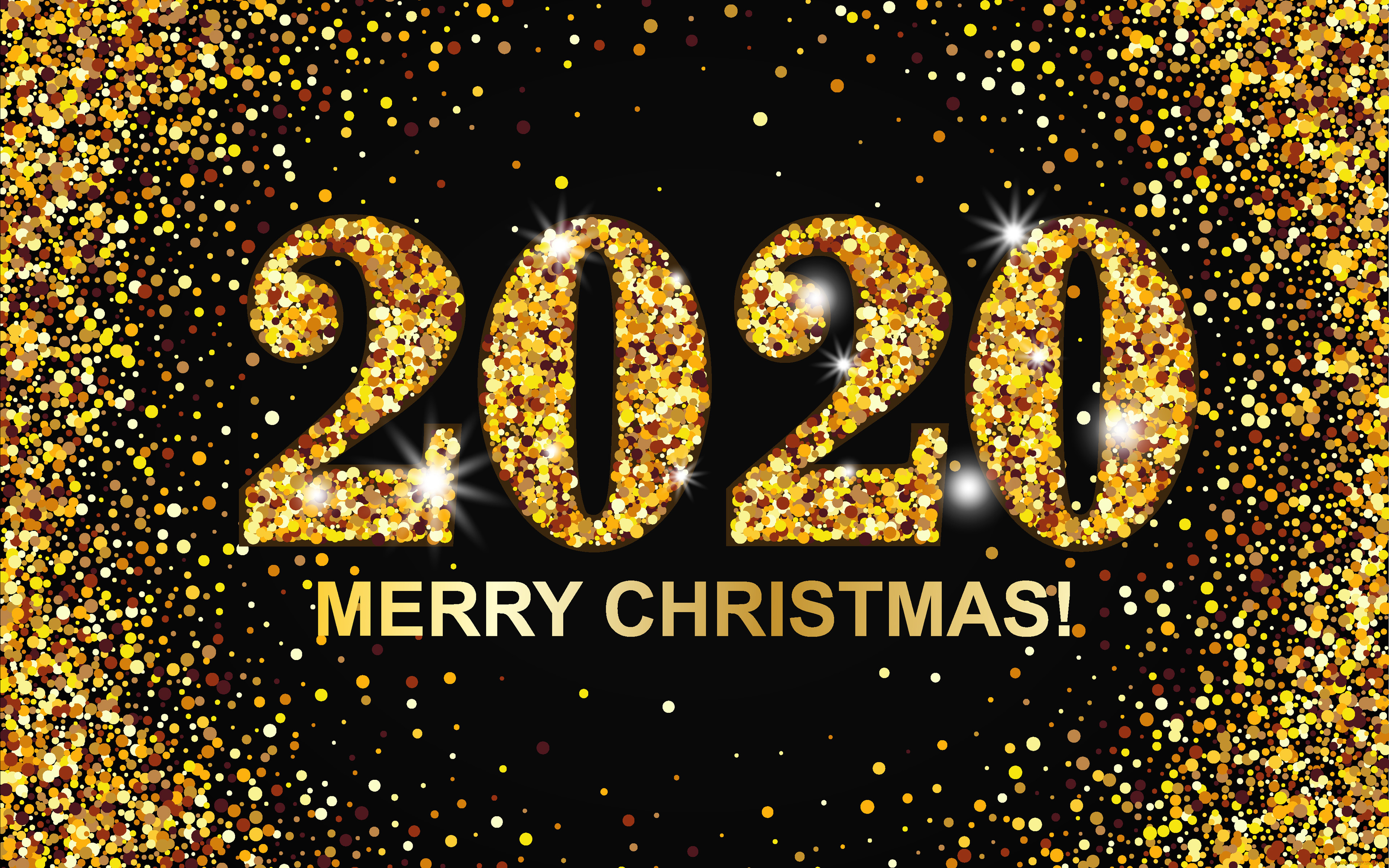 праздничные, -, разное, , новый, год, 4k, черный, фон, с, новым, годом, 2020, блестящий, цифры, золотой, золотые, блестящие, праздники, концепции, креативные