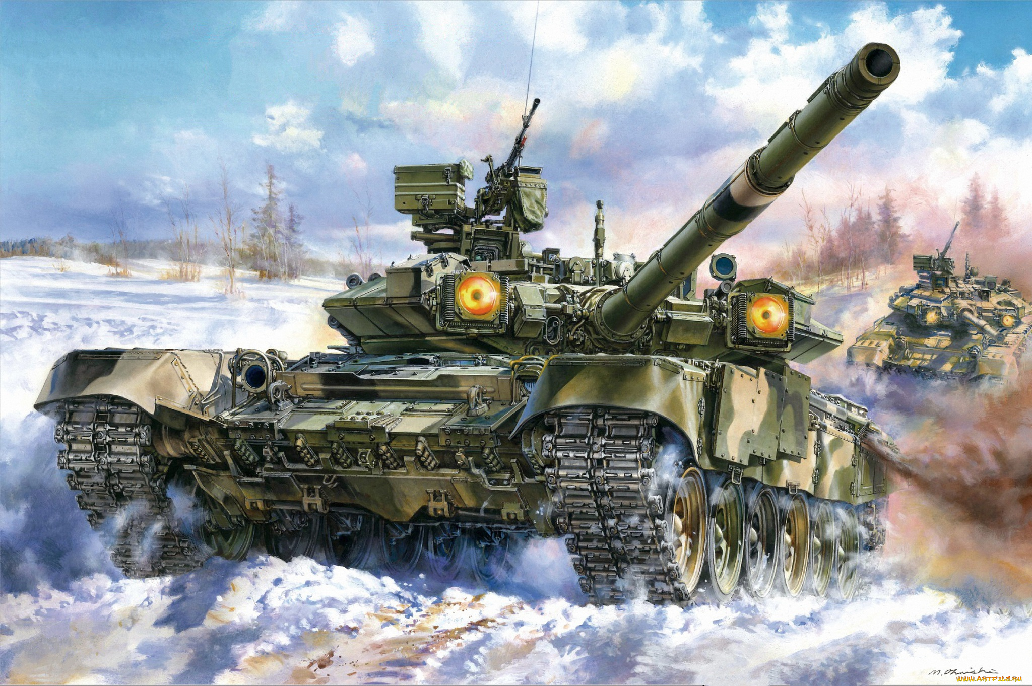 техника, военная, техника, зима, снег, россия, танк, т-90, обт