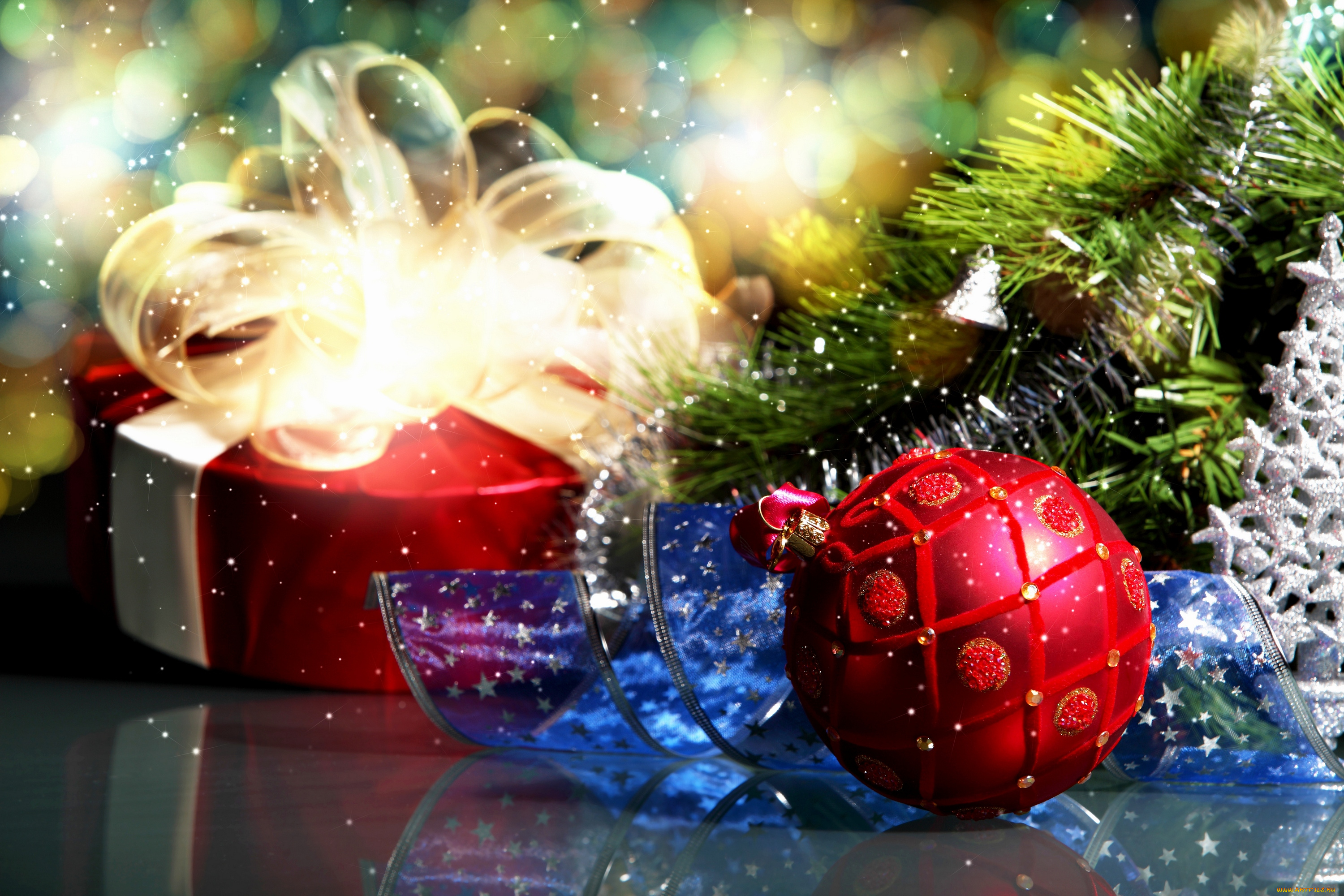 праздничные, подарки, и, коробочки, украшения, праздник, новый, год, рождество, зима
