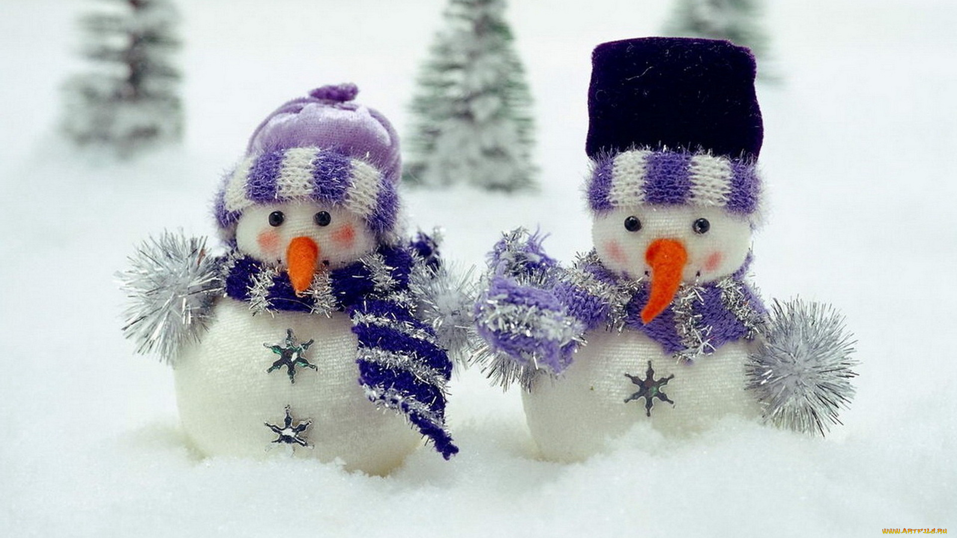 праздничные, снеговики, шарфы, шапки, снег, ёлки, мишура