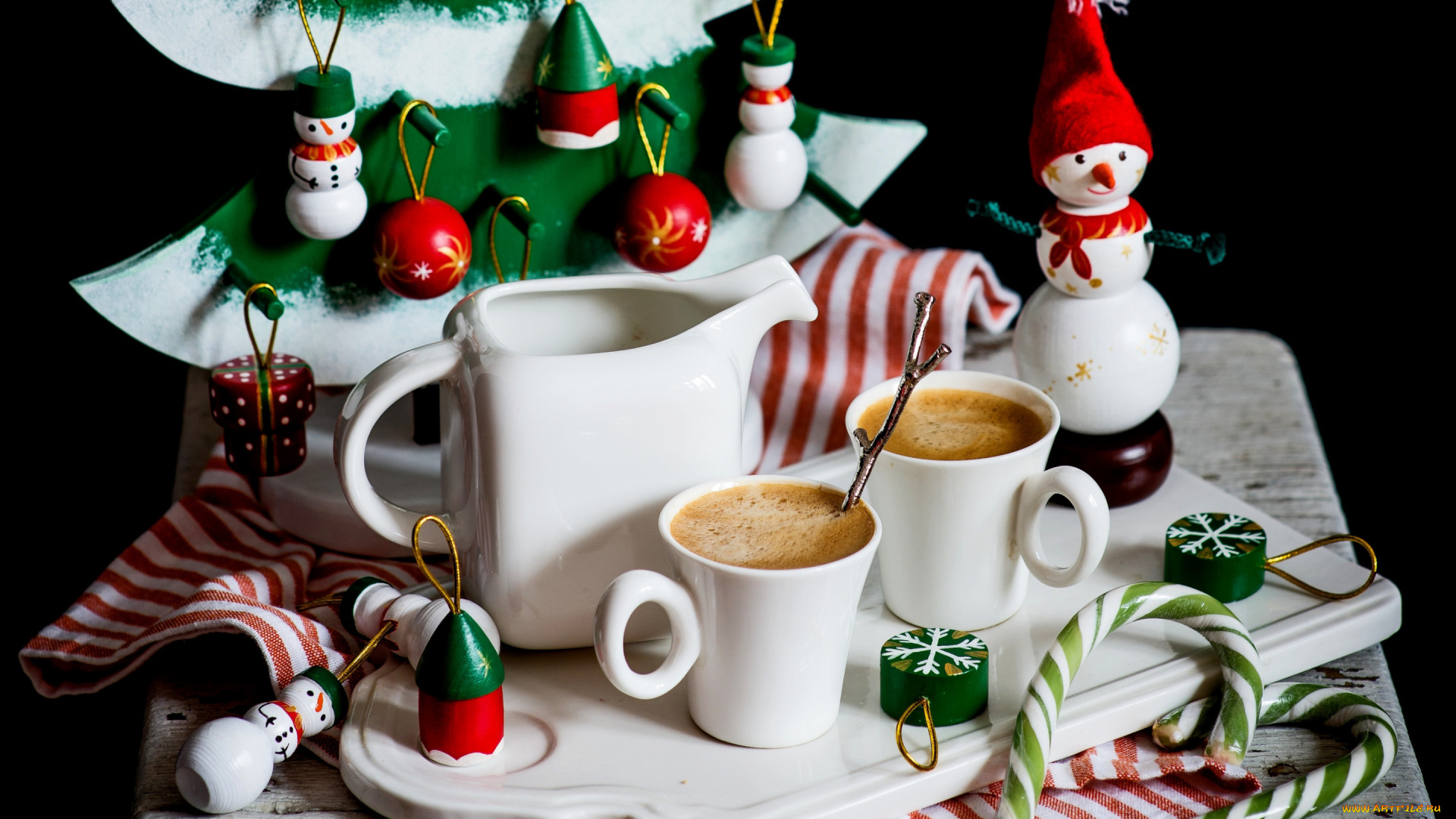 праздничные, угощения, декор, снеговик, кофе, новый, год, игрушки