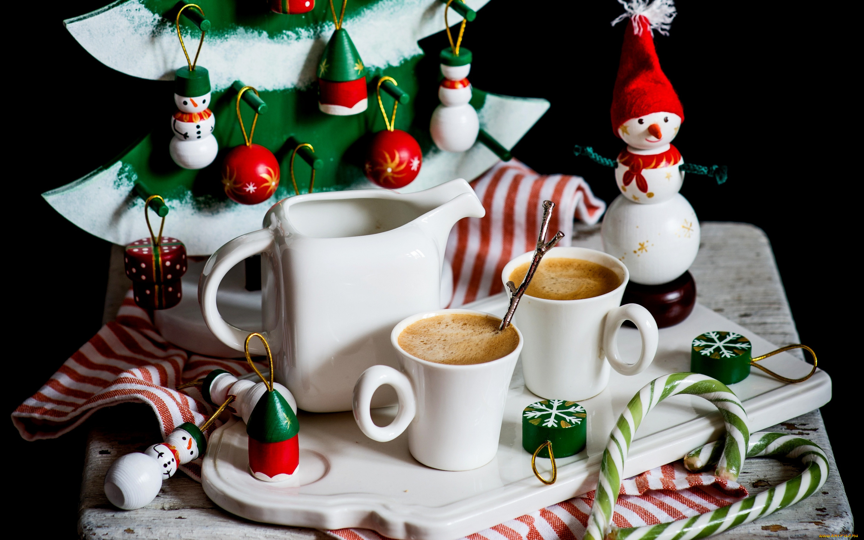 праздничные, угощения, декор, снеговик, кофе, новый, год, игрушки