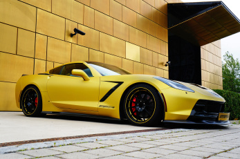 Картинка автомобили chevrolet c7 желтый coupe 2014г stingray geiger corvette