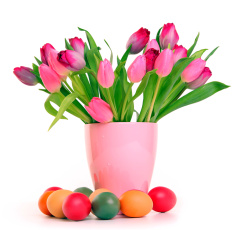 Картинка праздничные пасха крашенки тюльпаны ваза