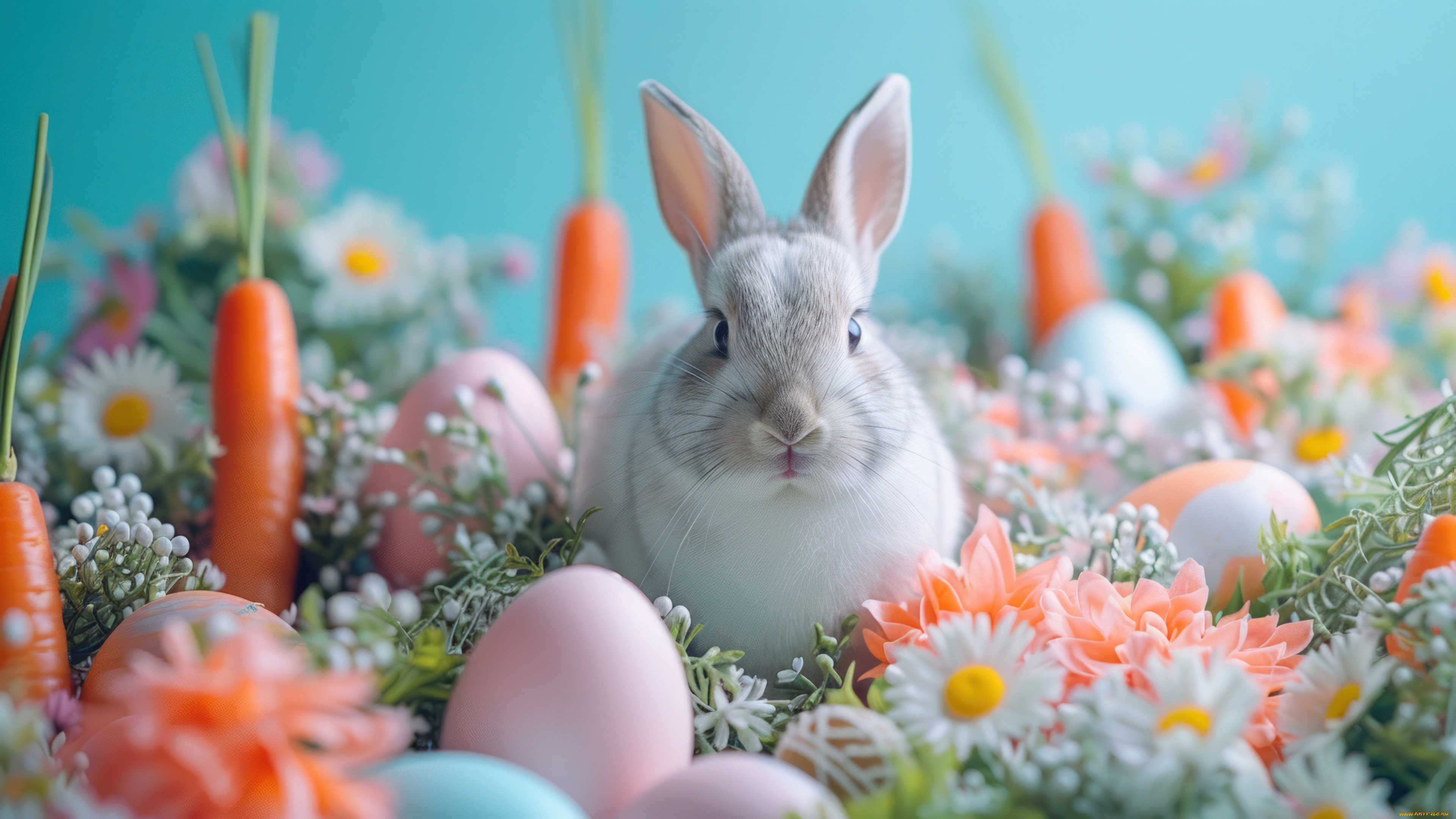 праздничные, пасха, яйца, кролик, морковь